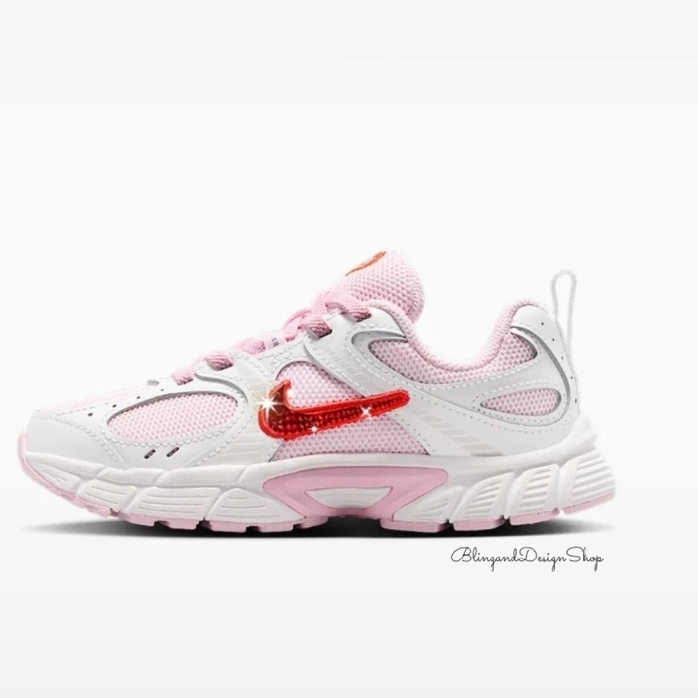 Girls Bling Nike V5 Running Sneakers Customized With Red Swarovski Crystals